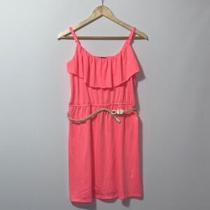AB studio hot pink ruffle summer dress women’s size medium